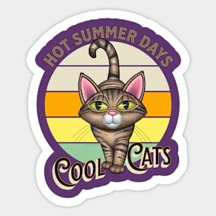 Hot Summer Days Cool Cats T-Shirt, Retro Style Cat Graphic, Vintage Feline Summer, Cute Cat Lover Gift Sticker